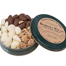 ALL TIME FAVORITE CANDIES AND PECANS IN A GREEN BERDOLL TIN